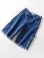 Fashion Blue Washed Denim Raw Trim Denim Pants