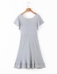 Fashion Gray Knitted Lace-up Ruffled Dress
