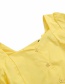Fashion Yellow Square Collar Back Lace Up Puff Sleeve Shirt
