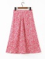 Fashion Red Flower-print Single-breasted Split Skirt