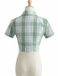 Fashion Light Green Lattice Plaid Printed Short Sleeve Lapel Shirt