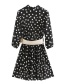 Fashion Black Pleated Polka Dot Print Dress With Belt