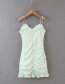 Fashion Green Elastic Ruched Fungus Floral Camisole Dress