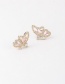 Fashion Pink Zircon  Silver Needle Hollow Butterfly Wing Earrings