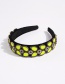 Fashion Fluorescent Yellow Corduroy Wide Headband With Diamond Flowers
