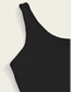 Fashion Black Top Irregular One Shoulder Solid Color Swimsuit Top