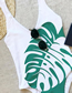 Fashion White Leaf Print Contrast V-neck Swimsuit