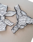 Fashion White Black And White Striped Printed Fungus Knot Split Chest Swimsuit