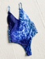 Fashion Blue Printed Lace One-piece Swimsuit
