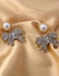 Fashion Silver Pearl Bow Diamond Earrings