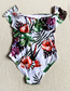 Fashion Color Foliage Floral Print Ruffle One Piece Swimsuit