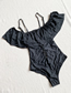 Fashion Black Swim Tie Sleeve Solid Color One Piece Swimsuit