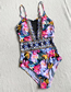 Fashion Flower Print Floral Print Stitching Lace One-piece Swimsuit