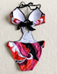 Fashion Red Geometric Print Tether Strap Cutout Leaky Back One-piece Swimsuit
