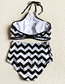 Fashion Black And White Wavy Print Tie Halter High Waist Split Swimsuit