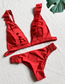 Fashion Red Fungus Printed Deep V-neck Elastic Band Split Swimsuit