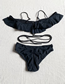 Fashion Black Tie-strap Ruffled Low-waist Split Swimsuit