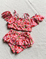 Fashion Pink Cherry Print Ruffled Children's Split Swimsuit