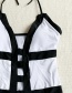 Fashion White Printed Contrast One-piece Swimsuit