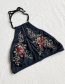 Fashion Black Embroidered Floral Tie Split Swimsuit