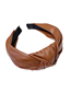 Fashion Beige Pu Faux Leather Knotted Wide Side Hair Hoop