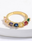 Fashion Golden Copper Micro Inlaid Color Zirconia Opening Adjustable Ring