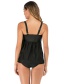 Fashion Black Pleated Plus Size Sleeveless Split Swimsuit