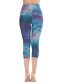 Fashion Blue [pants Only] Flower Print Contrast Yoga Sports Fitness Cropped Pants