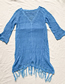 Fashion Blue Knitted Openwork Tassel Top
