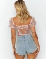 Fashion Pink V-neck Short Sleeve Embroidered See-through Short T-shirt