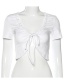Fashion White Round Neck Lace-up Slim Short Vest