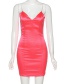 Fashion Rose Red Hip Dress With Rhinestone Straps And Backless Slim Fit