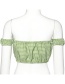 Fashion Green One-shoulder Short-sleeved Checked Small Tube Top