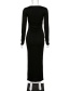 Fashion Black Square Collar Long Sleeve Split Slim Dress