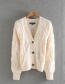 Creamy-white Jewelry Button V-neck Openwork Knitted Cardigan