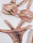 Fashion Pink Bronze Fabric Hollow Stitching Split Swimsuit