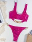 Fashion Pink Bronze Fabric Hollow Stitching Chain Split Swimsuit