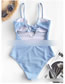 Fashion Removable Blue Shoulder Strap Knotted Swimsuit