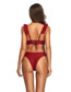 Fashion Red Ruffled Solid Color Low Waist Split Swimsuit