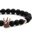 Fashion Grab The Black (8mm) Matte Black Stone Diamond Crown Beaded Gold Bead Stretch Bracelet