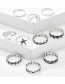 Fashion Silver Starfish Shell Love Moon Crown Ring Set