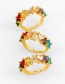 Fashion M Gold Heart-shaped Adjustable Ring With Colorful Diamond Letters