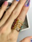 Fashion P Gold Heart-shaped Adjustable Ring With Colorful Diamond Letters