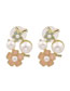 Fashion Mixed Color Pearl Flower Oil Dripping Alloy Earring