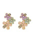 Fashion Pink Pearl Flower Oil Dripping Alloy Earring