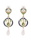 Fashion Royal Blue Pearl Oil Drop Diamond Pierced Earrings