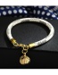Fashion black Pu Striped Leather Brass Button Plated Solid Gold Bracelet