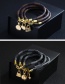 Fashion black Pu Striped Leather Brass Button Plated Solid Gold Bracelet
