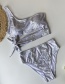 Fashion White Single Shoulder Gilt Fabric Lace Up Split Bathing Suit