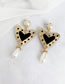 Fashion Black Alloy Diamond Pearls: Dripping Oil: Love Earrings